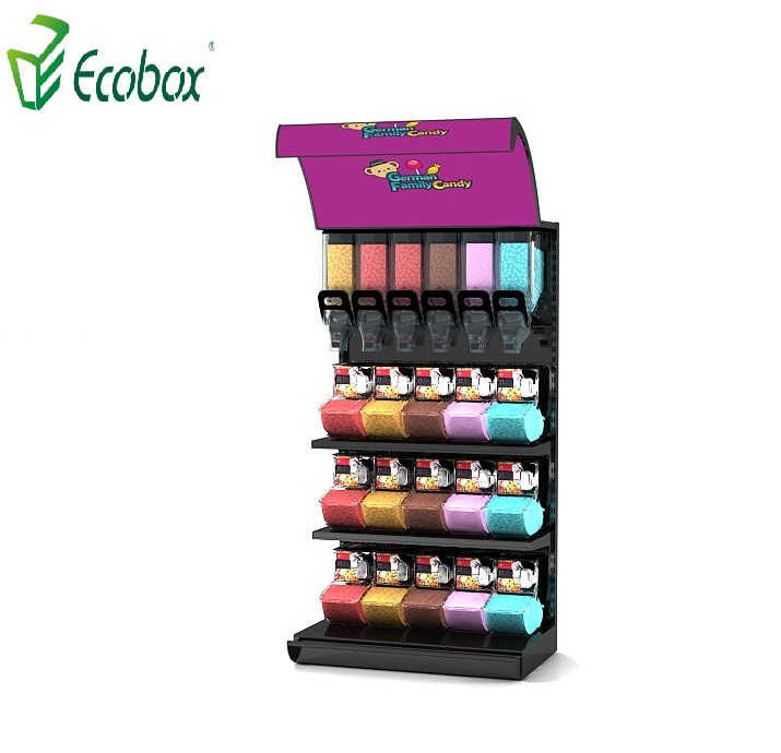Ecobox TG-0610 grain candy rack display shelf with gravity bin and scoop bin 