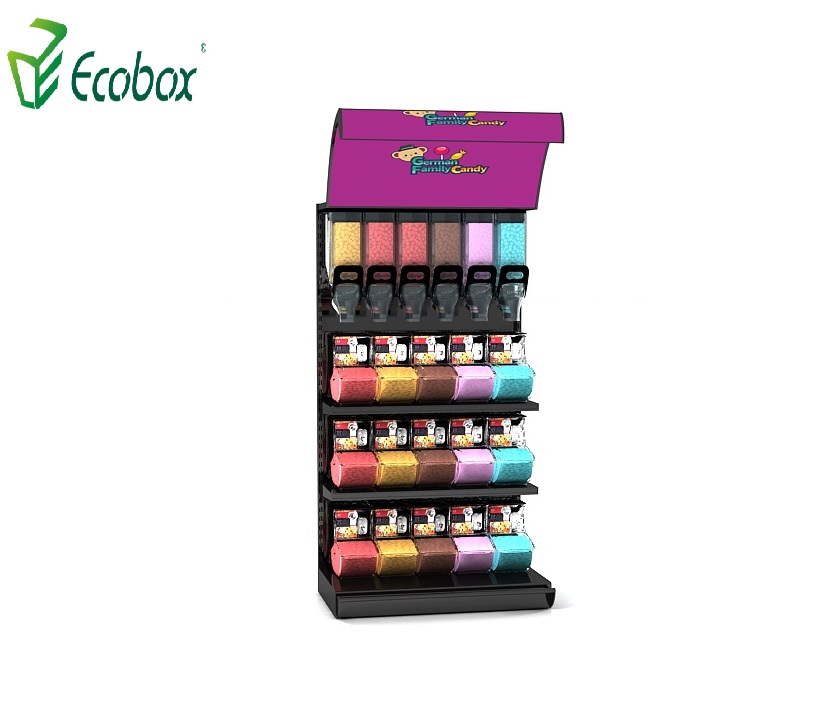Ecobox TG-0610 grain candy rack display shelf with gravity bin and scoop bin 