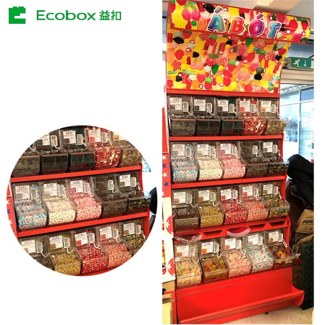 Ecobox TG-06101A metal candy stand display shelf rack with scoop bins 