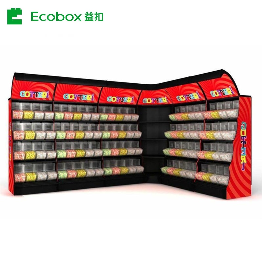 Ecobox TG-06101A metal candy stand display shelf rack with scoop bins 