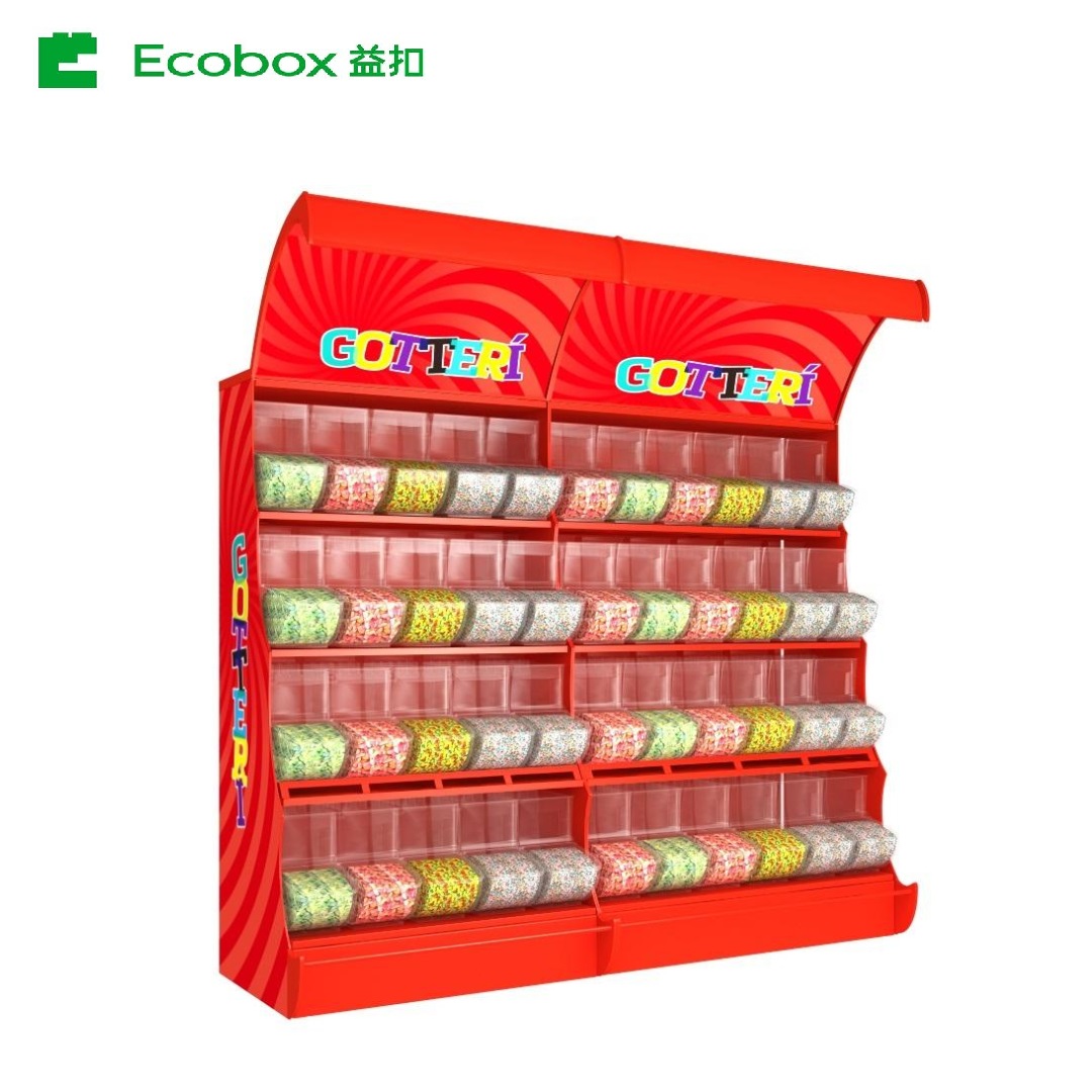 Ecobox TG-06101A metal candy stand display shelf rack with scoop bins 
