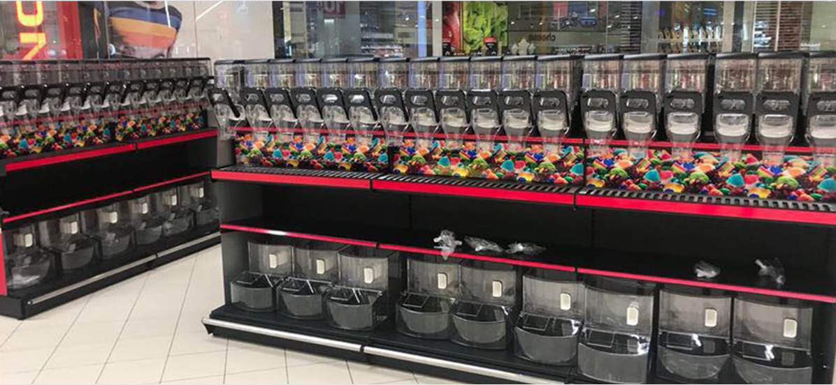 ecobox gravity dispenser in supermarket
